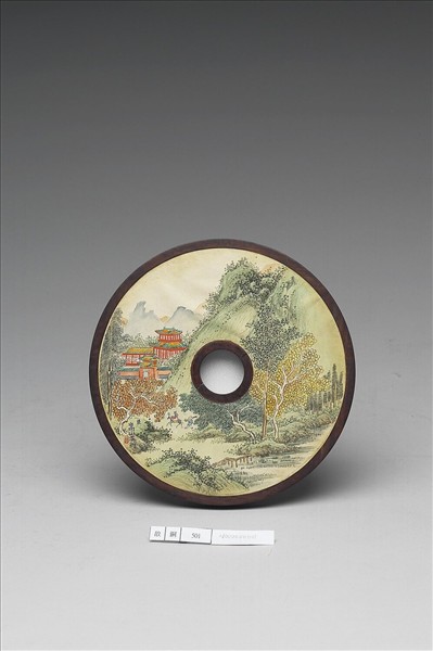 雕刻木蓋附嵩山〈山水〉