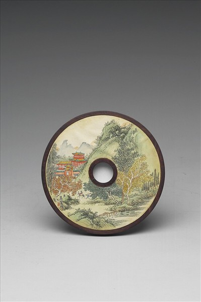 雕刻木蓋附嵩山〈山水〉