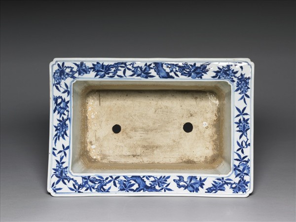 青花山水長方花盆