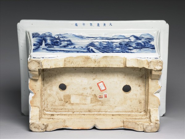 青花山水長方花盆