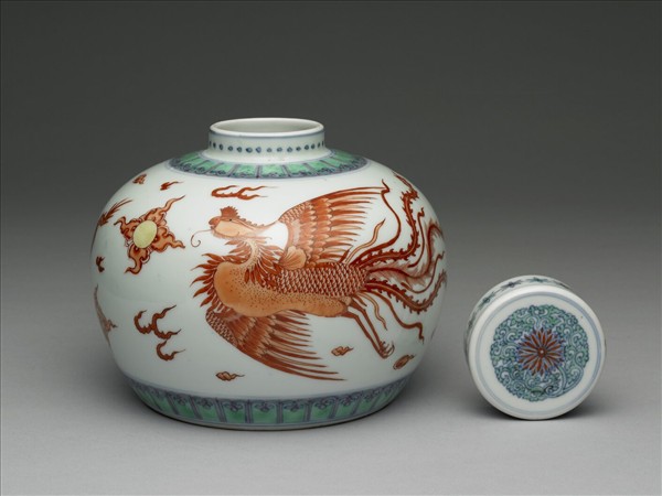 五彩龍鳳紋茶葉蓋罐