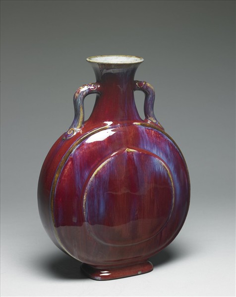 仿鈞釉雙耳杏葉扁壺