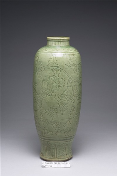 龍泉窯 青瓷劃花花卉燈籠瓶