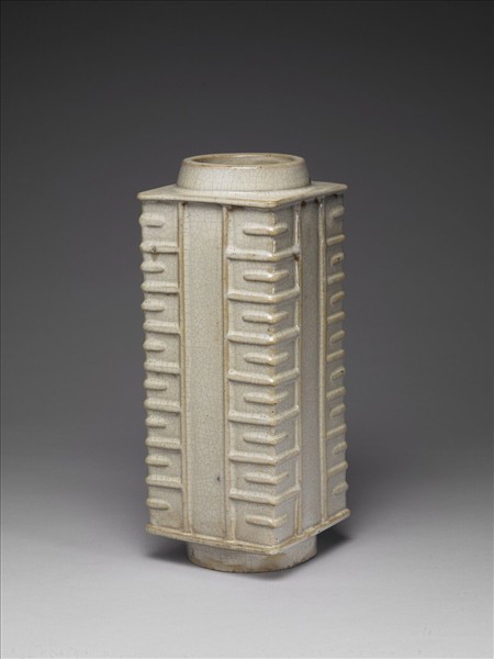 石灣窯 白釉琮式瓶