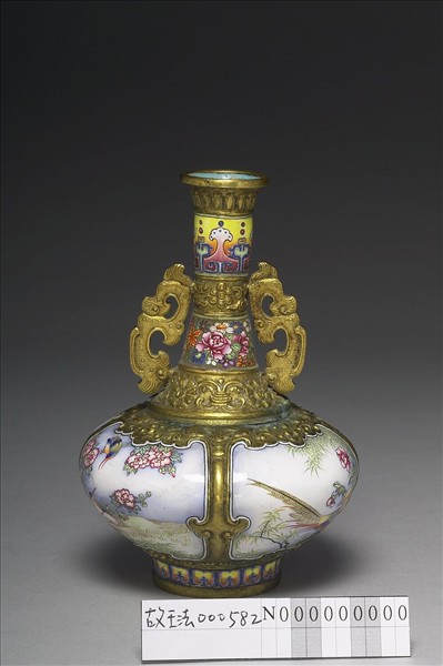 銅胎畫琺瑯花鳥雙耳瓶