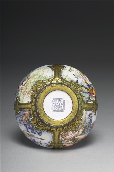 銅胎畫琺瑯花鳥雙耳瓶