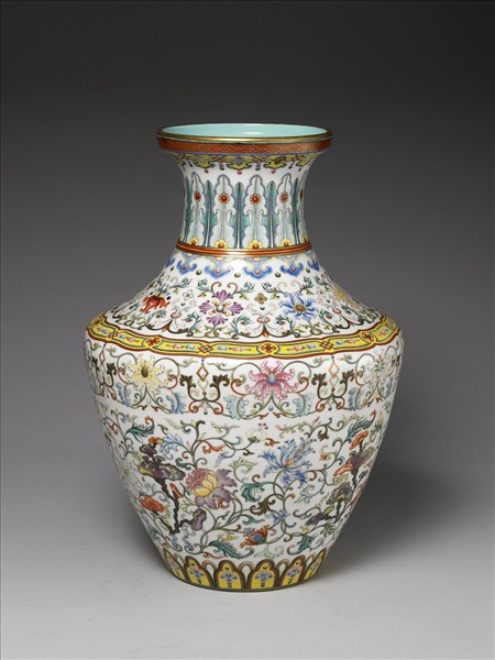 洋彩瑞芝洋花蟬紋罇