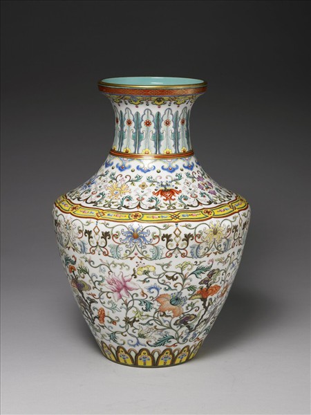 洋彩瑞芝洋花蟬紋罇