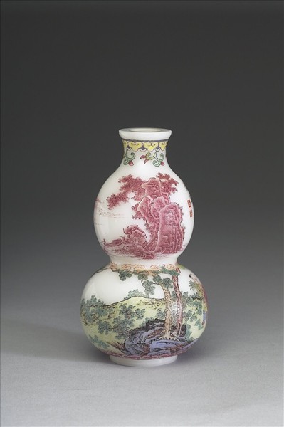 玻璃胎畫琺瑯嬰戲葫蘆瓶