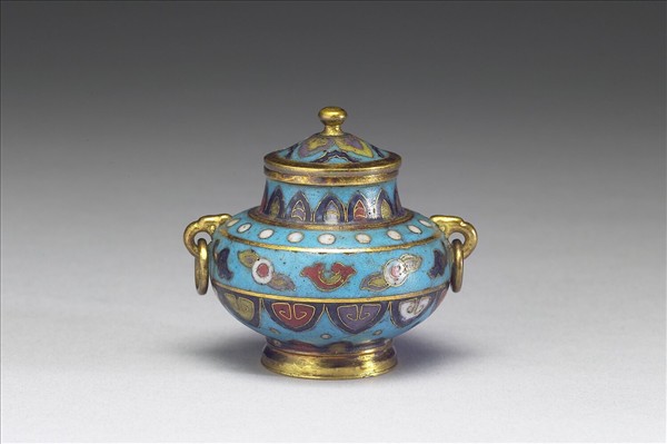 掐絲琺瑯雙耳活環蓋罐