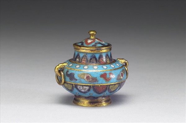 掐絲琺瑯雙耳活環蓋罐