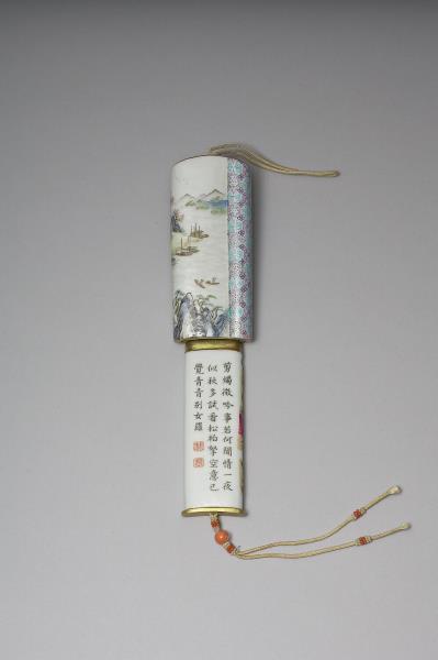 琺瑯彩山水人物牙籤筒