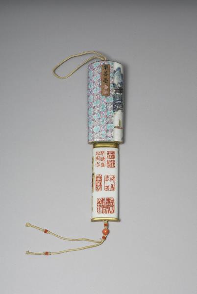 琺瑯彩山水人物牙籤筒