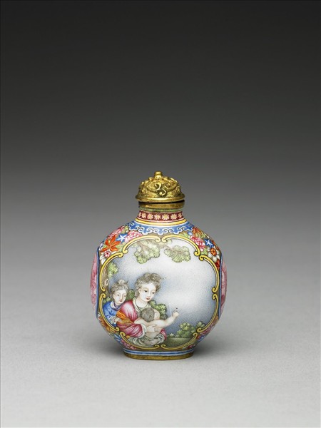 銅胎畫琺瑯西洋母子圖鼻煙壺