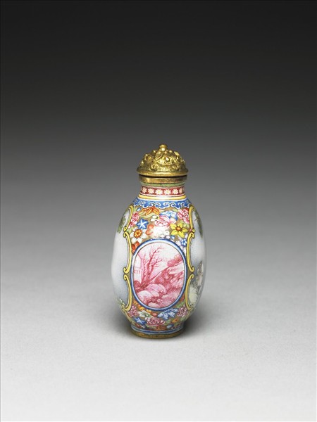 銅胎畫琺瑯西洋母子圖鼻煙壺