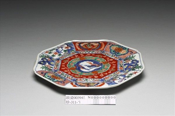 有田窯 青花五彩龍鳳紋八方盤