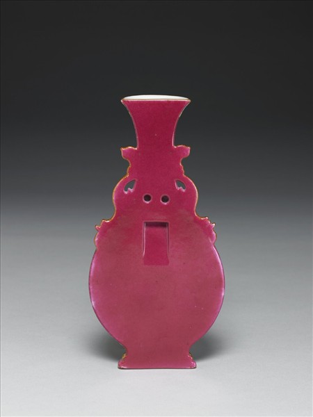 洋彩紅錦地雙耳轎瓶