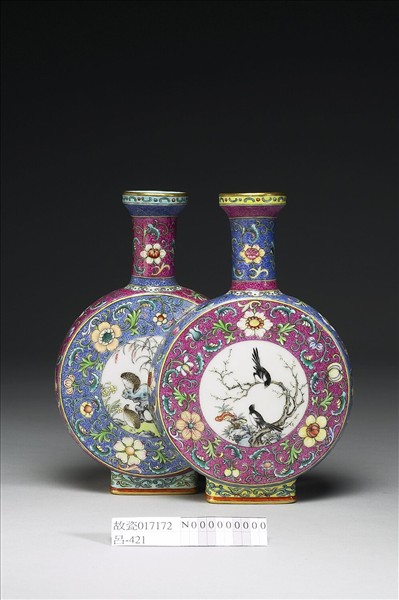 洋彩紅翠地錦上添花雙安天盤口雙圓瓶