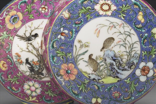 洋彩紅翠地錦上添花雙安天盤口雙圓瓶