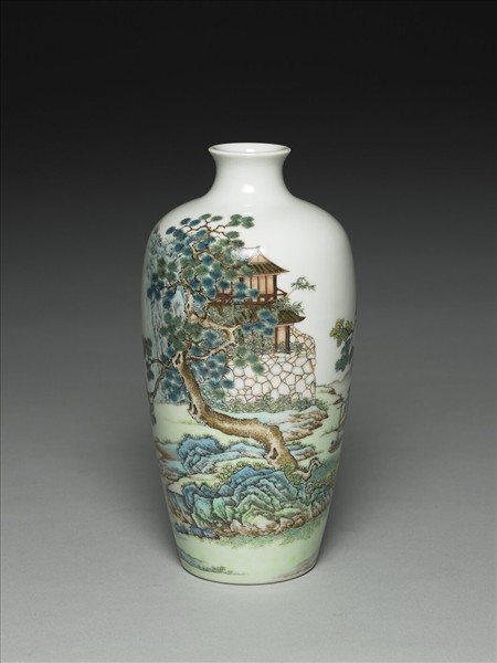 洋彩殿閣詩句圖梅瓶