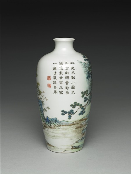 洋彩殿閣詩句圖梅瓶