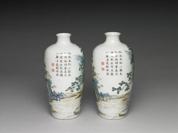 洋彩殿閣詩句圖梅瓶