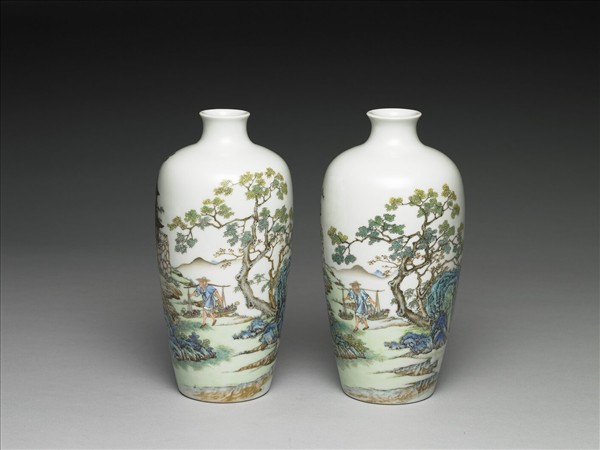 洋彩殿閣詩句圖梅瓶