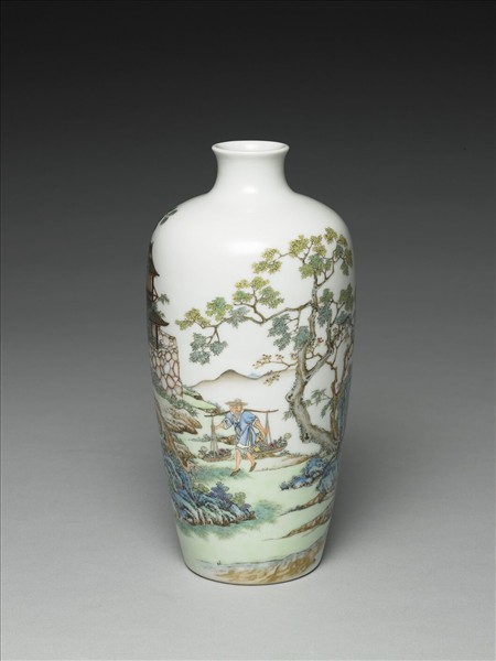 洋彩殿閣詩句圖梅瓶