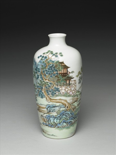 洋彩殿閣詩句圖梅瓶