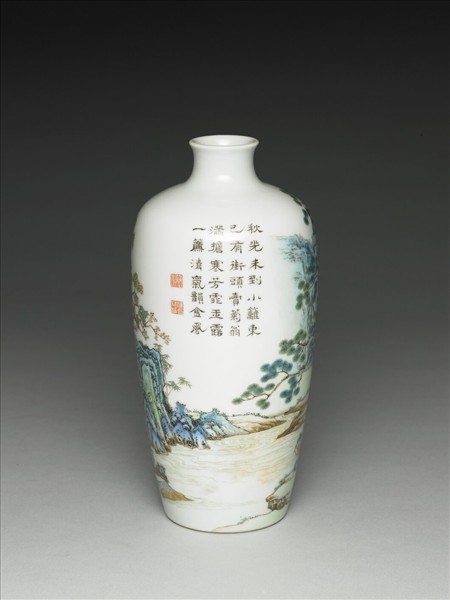 洋彩殿閣詩句圖梅瓶