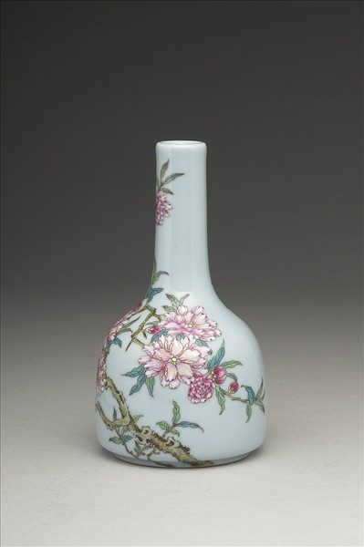 洋彩藍地碧桃詩意雙陸瓶