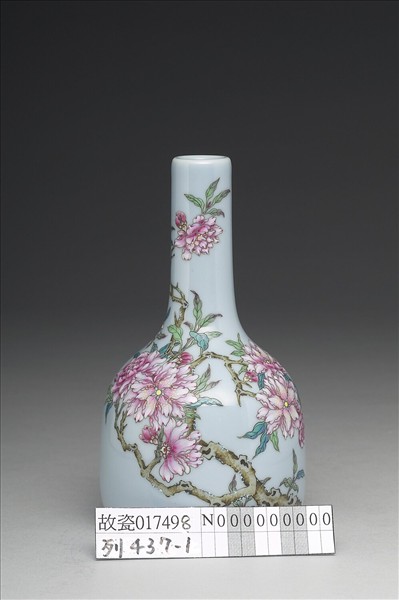 洋彩藍地碧桃詩意雙陸瓶