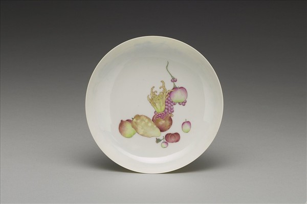 琺瑯彩黃錦地瓜果碟