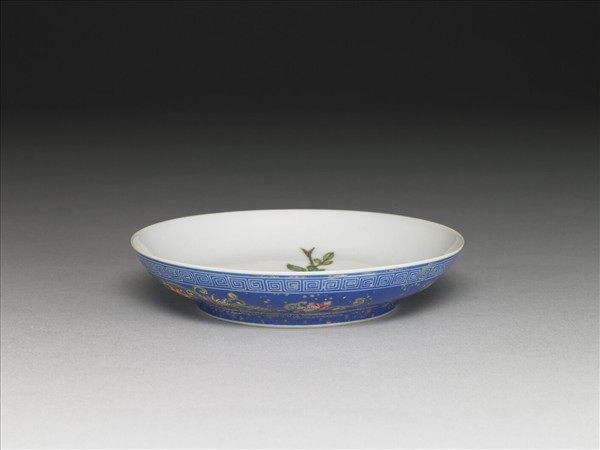 琺瑯彩藍地長春花碟