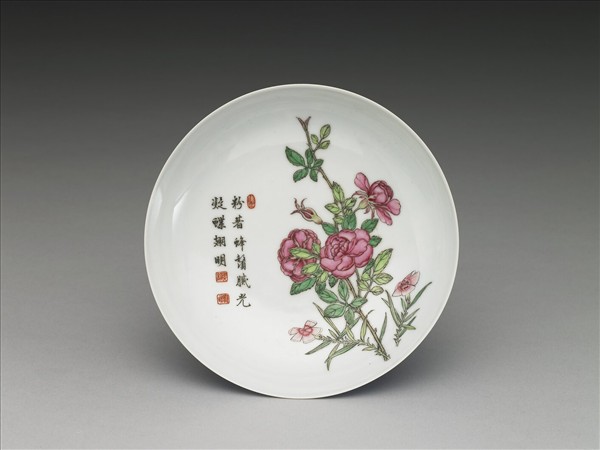 琺瑯彩藍地長春花碟