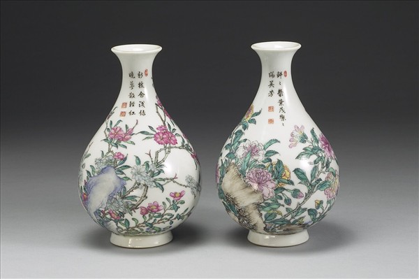 琺瑯彩錦花卉紋玉壺春瓶