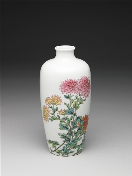 洋彩詩句菊花圖梅瓶