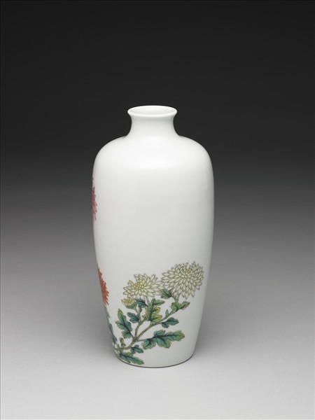 洋彩詩句菊花圖梅瓶