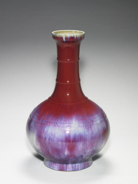 清時代 鈞窯 窯変釉 弦文瓶 旧家蔵出し 花入 花瓶(B-91) 清時代 鈞窯