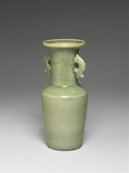 龍泉窯 青瓷魚耳紙槌瓶