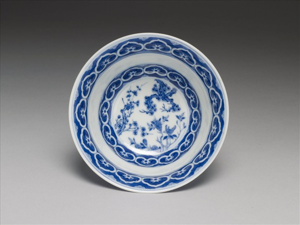 青花歲寒三友詩意圖碗