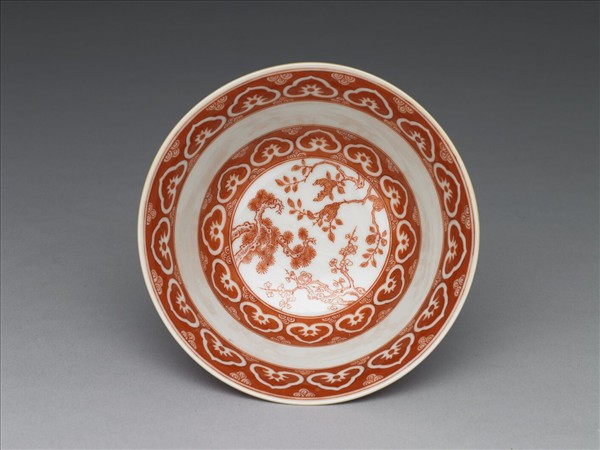 白地描紅御製三清茶詩茶碗