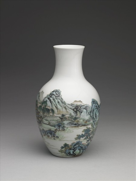 洋彩山水人物觀音瓶