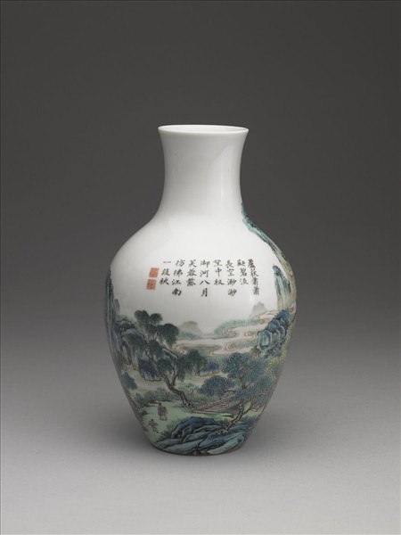 洋彩山水人物觀音瓶