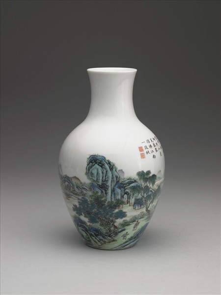 洋彩山水人物觀音瓶