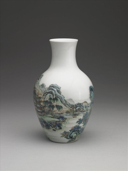 洋彩山水人物觀音瓶