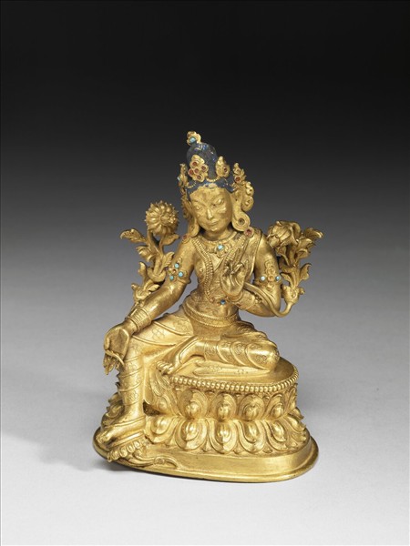 銅鎏金綠度母像