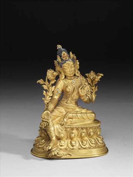 銅鎏金綠度母像