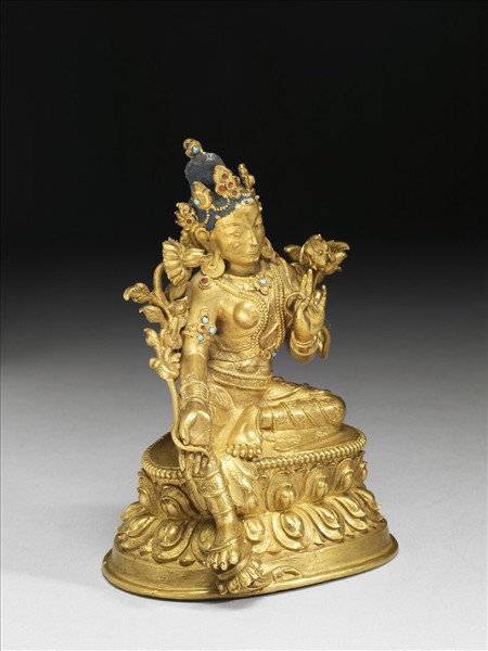 銅鎏金綠度母像