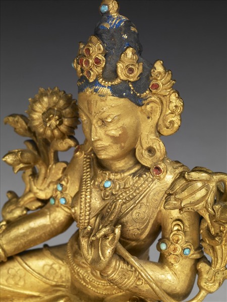 銅鎏金綠度母像